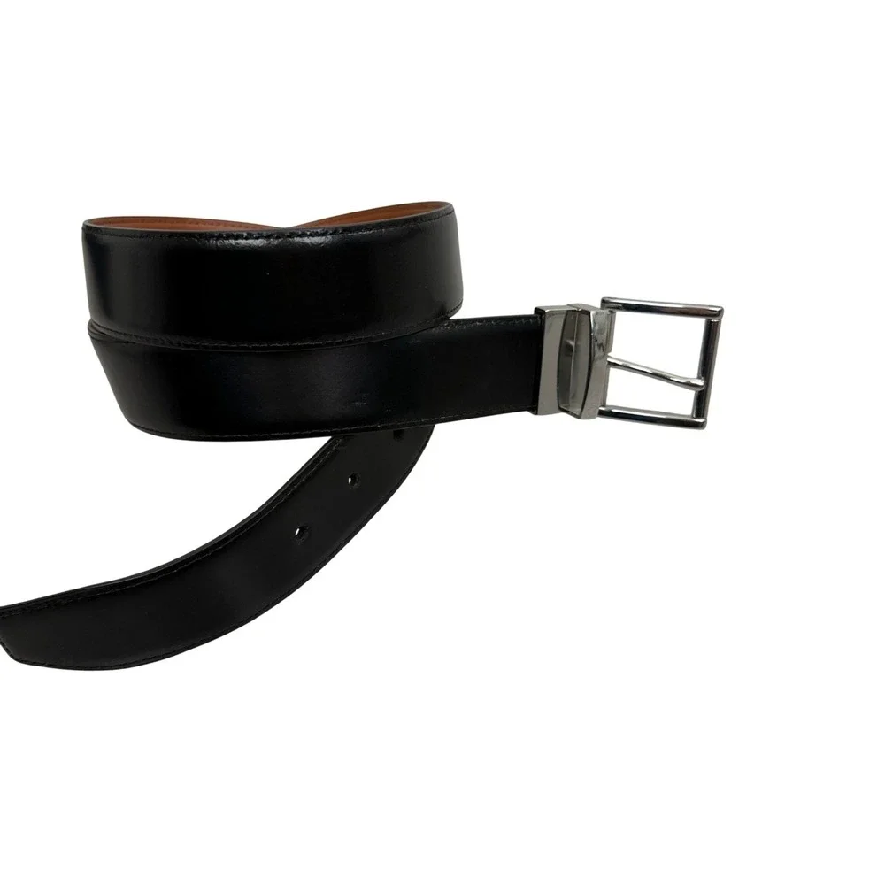 Cole Haan Belt Mens 36 Black Reversible Leather Swivel Silver Buckle Dress 1.25